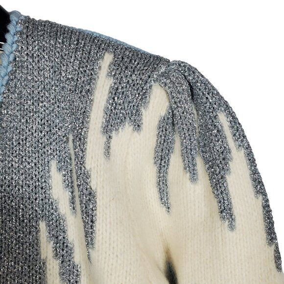 VTG 90s Larisa Knit Sweater V-neck Metallic Ski Snow Icicle Winter Wonderland - Picture 4 of 6